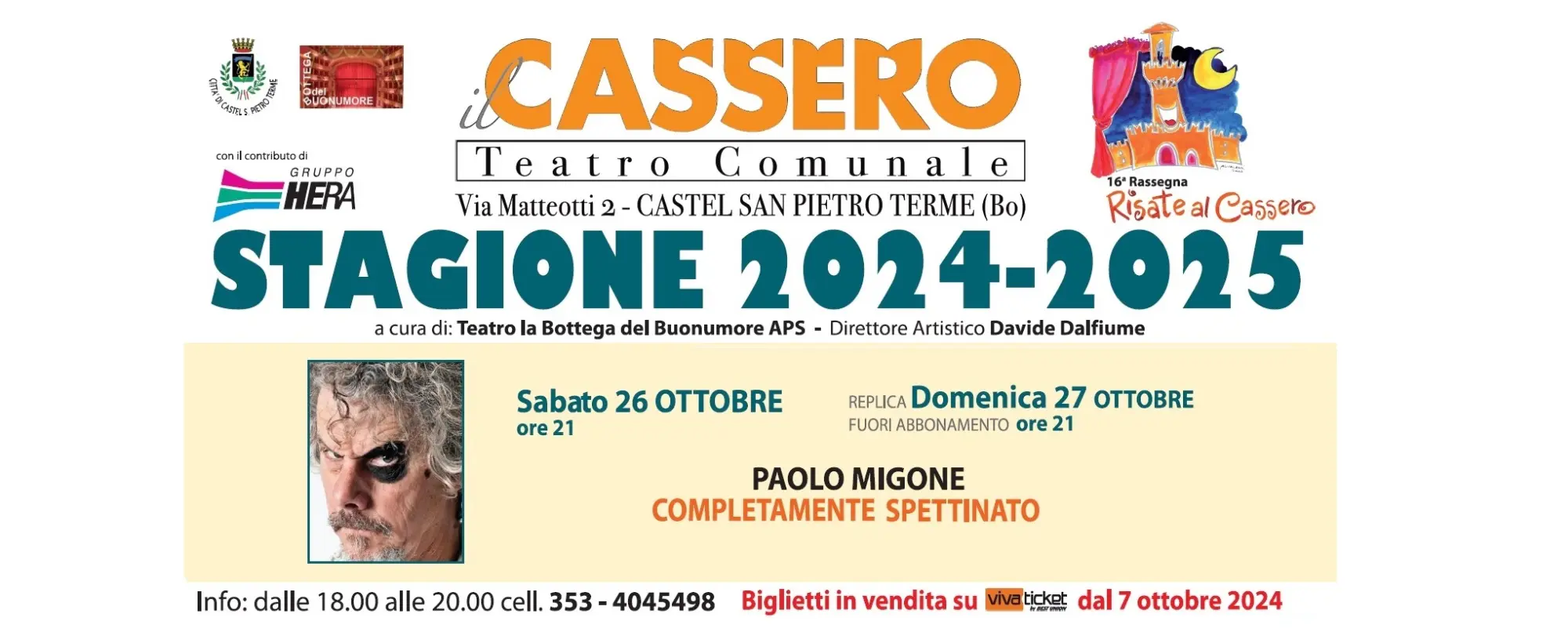 Al Cassero sabato 26 e domenica 27 va in scena  Paolo Migone 