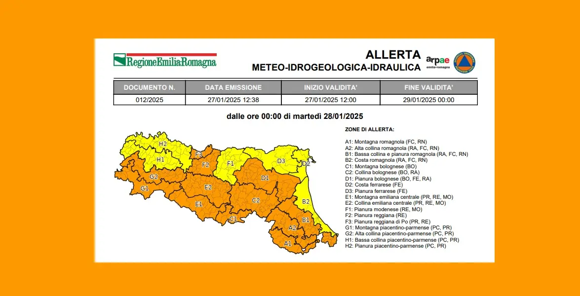 Allerta meteo arancione per vento martedì 28 gennaio