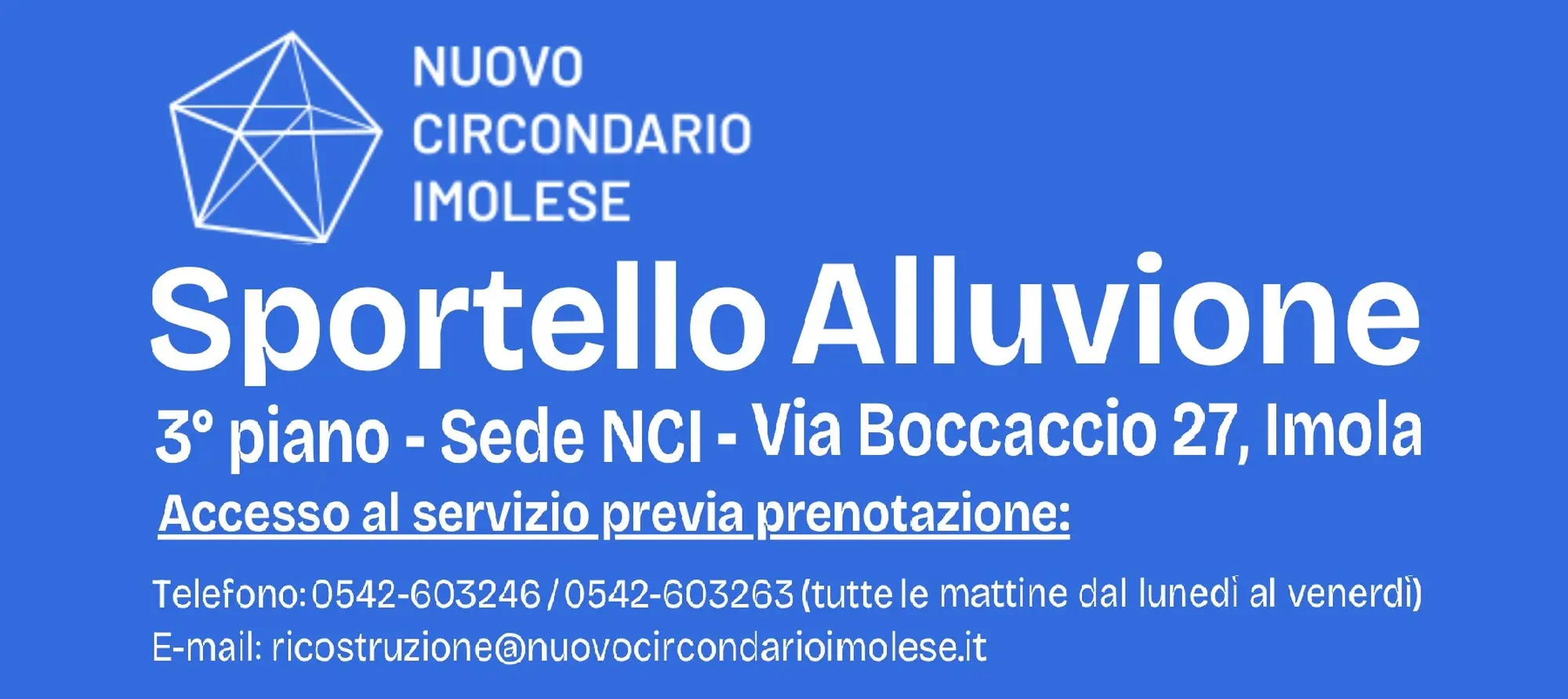 Servizio Ricostruzione Alluvione: le aperture di febbraio dello sportello pubblico del NCI 